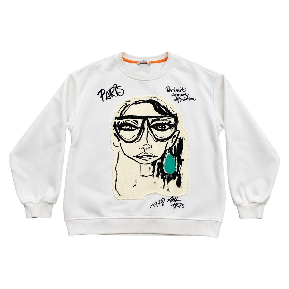 Zara "Portrait Woman Definition" Patch Sweatshirt  Womens Size Medium White